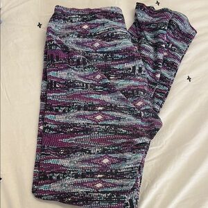 LuLaRoe Purple and Black Leggings with Abstract Design